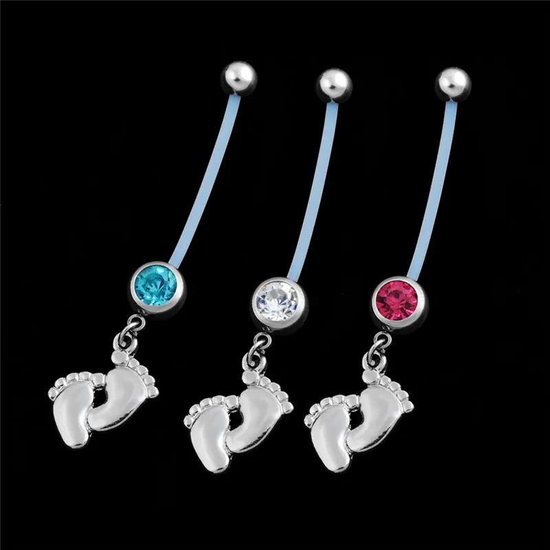 New Fashion Surgical Steel Women Pregnant Belly Button Rings Navels Piercing Dangle Baby Feets Piercings Body Jewelry