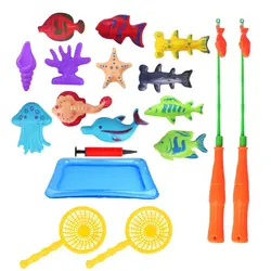 18 шт. Детские магнитные игрушки для рыбалки набор с надувной сеткой для бассейна магнит Удочка Забавный, классический подарок для детей