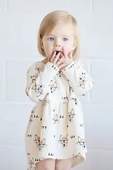 

3m-4y Adorable Toddler Baby Girl Long Sleeve Dress Princess Glasses Fox Casual Dresses Cotton Clothes Outfit