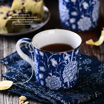 

Modern British design European blue and white mug retro tea cup coffee cup water cup exquisite bone china gift cup LB63001