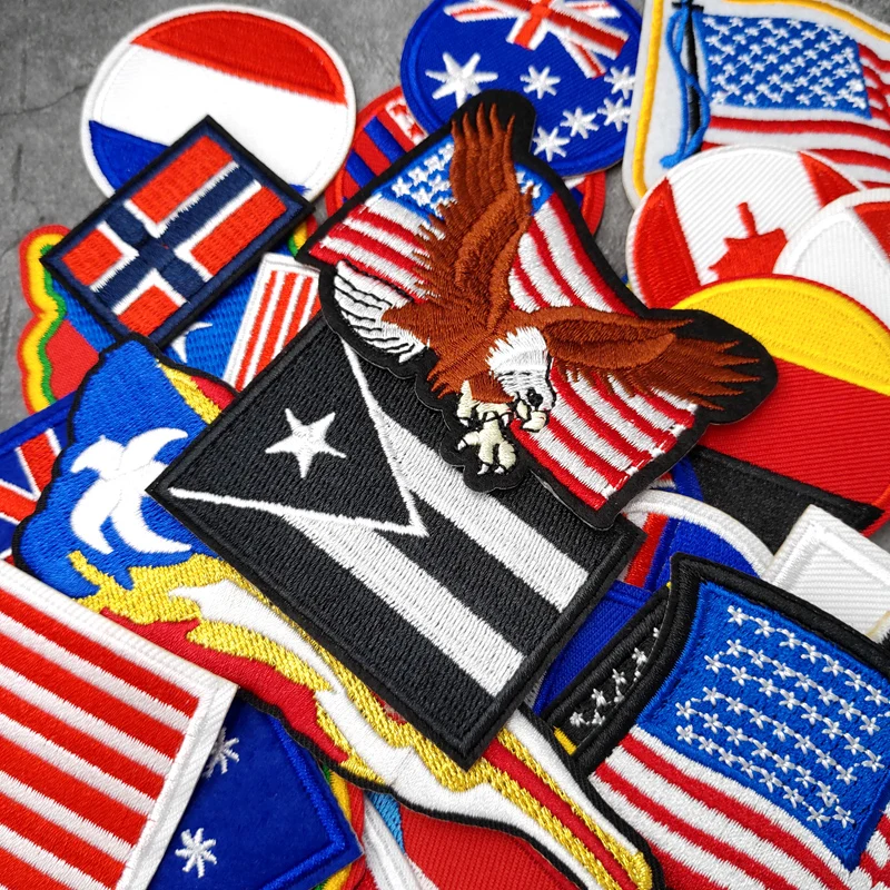 National Flag Patches Embroidery For T-Shirt Iron On Appliques Clothes Jeans Stickers Badges Country The Stars And Stripes