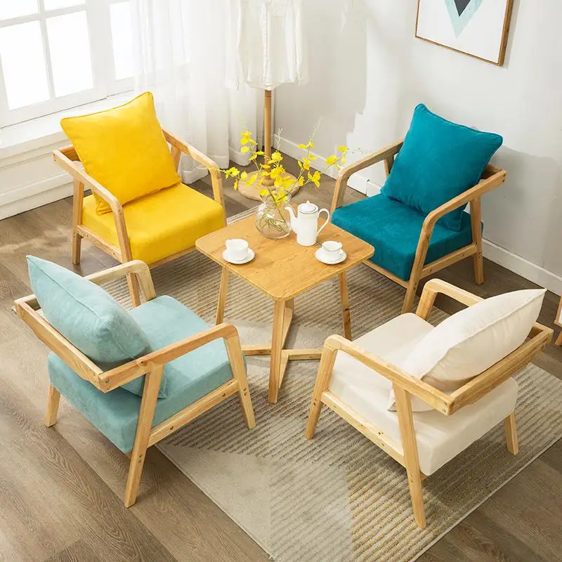 Balcony Fabric Small Family Single Double Three Nordic Solid Wood Combination Modern Simple Whole Package Japanese Sofa Chair |