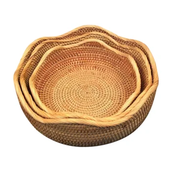 

Rattan Bread Basket For Serving Dinner Parties Coffee Breakfast Wavy Hand-Woven Tea Tray