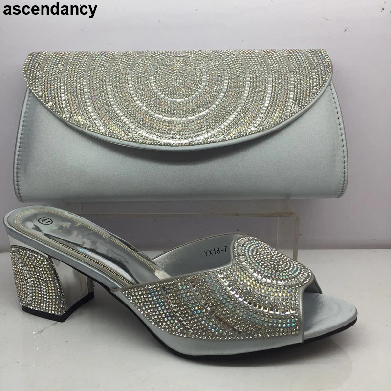 silver grey shoes and handbags