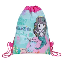 12pcs/lot Mermaid Drawstring Bag for Girls Travel Storage Package Cartoon School Backpacks Children Random Color