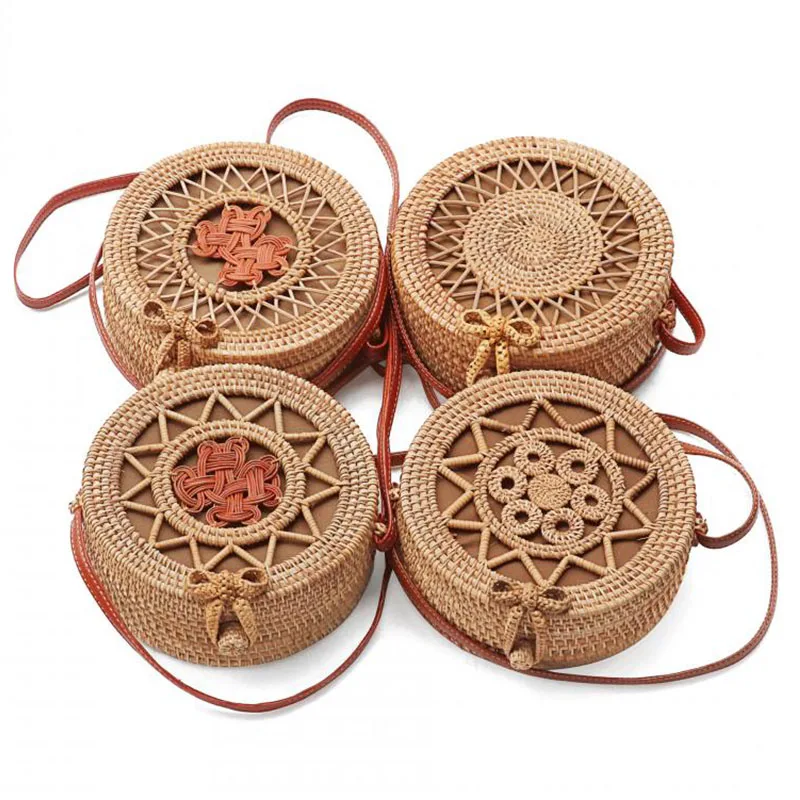 

Fashion New Round Straw Bags Women Summer Designer Beach Rattan Bag Handmade Woven Bohemia Beach Shoulder Bag Circle Handbag