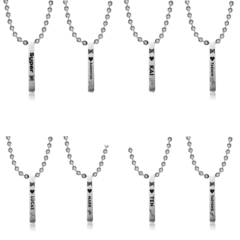 Kpop SuperM Pendant Necklace Round Strand EXO NCT 127 Stainless Steel Necklace Fans Gifts