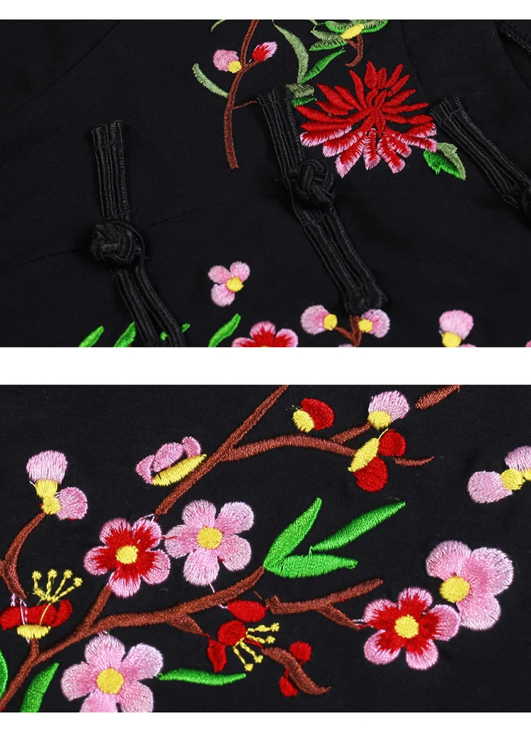 Китайский стиль, Женская Осенняя Весенняя новая вышитая Футболка с длинными рукавами, женская футболка для девушек, женская короткая дизайнерская футболка размера плюс, Базовая рубашка, топы