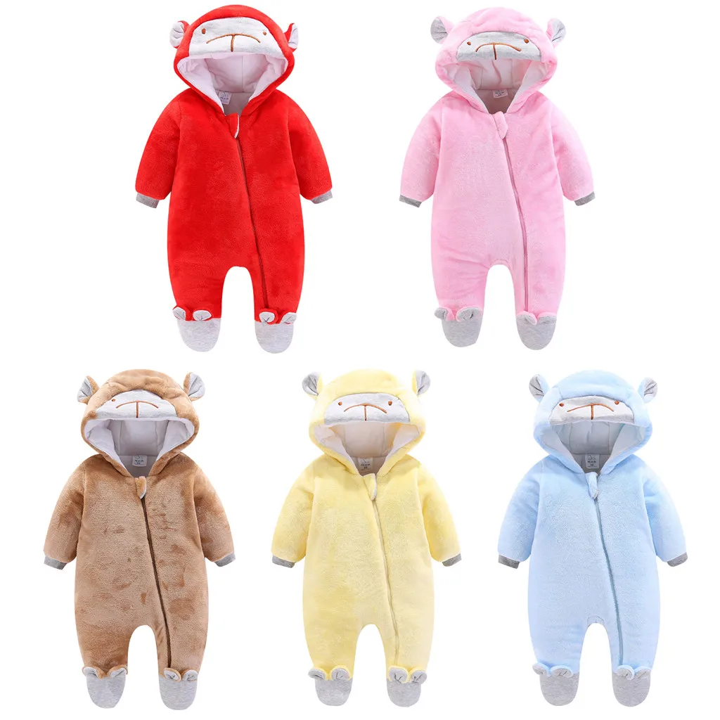 Одежда для новорожденных мальчиков с длинными рукавами; хлопковый комбинезон с капюшоном и ушками; Ropa ninana; повседневная домашняя пижама на молнии для маленьких девочек; спальный мешок