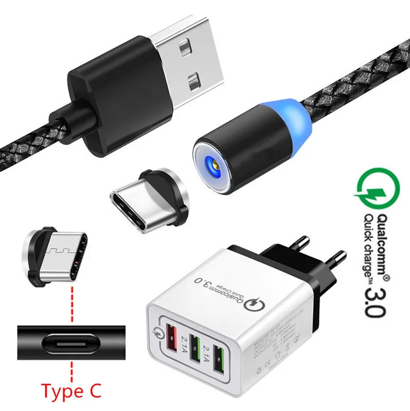 Магнитный зарядный кабель type C для Samsung Galaxy S8 A50 Motorola One Vision G7 power LG Stylo 5 G6 QC 3,0 USB быстрое зарядное устройство