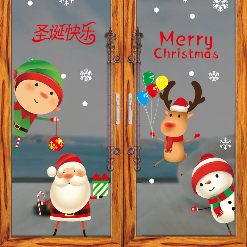Съемные новогодние наклейки на окно для детей наклейки на витрину Санта Клаус год настенные Самоклеящиеся украшения для дома - Цвет: Style 27