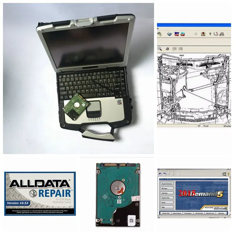 Alldata 10,53 и mitchell ondemand установленная Версия toughbook cf30 автомобиль и грузовик диагностический компьютер жесткий диск 1000gb