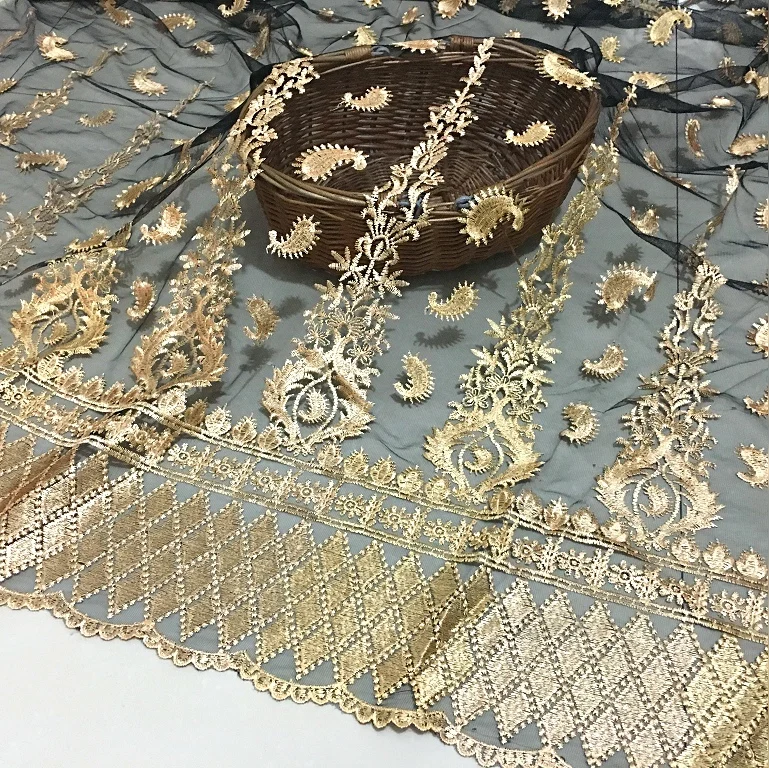 1 ярд 3d вышивка черная сетка Вышивка Одежда Ткань позиционирование волнистые кружева дизайнерские ткани для лоскутов