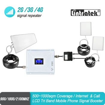 

Lintratek Big Cover Tri Band GSM 900 UMTS 2100 4G 1800 Mobile Signal Booster Two Indoor Antennas Repeater Amplifier Set #43
