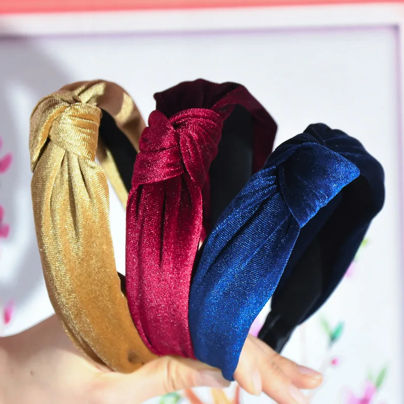 1Pcs Autumn Winter Knot Cross Tie Solid Fashion Velvet Headband Hairbands Girls Bow Hoop Women Hair Accessories |