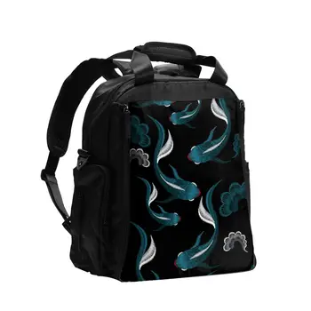 

Diaper Bag Embroidery Blue Ethnic Koi Fish Baby Nappy Organizer Bag Maternity Bag for Baby Care for Mom