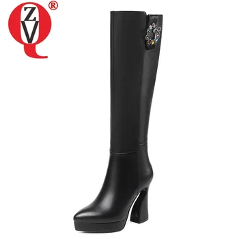 

ZVQ winter new fashion knee high boots outside high heels high quality genuine leather party women shoes drop shipping sie 34-39