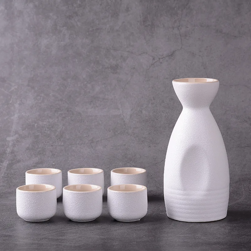 Japanese Ceramic Sake Pot Cup Set Black Stoneware Wine Bottle Wine Bottle Cup 7 Pieces/Set ceramic sake set
