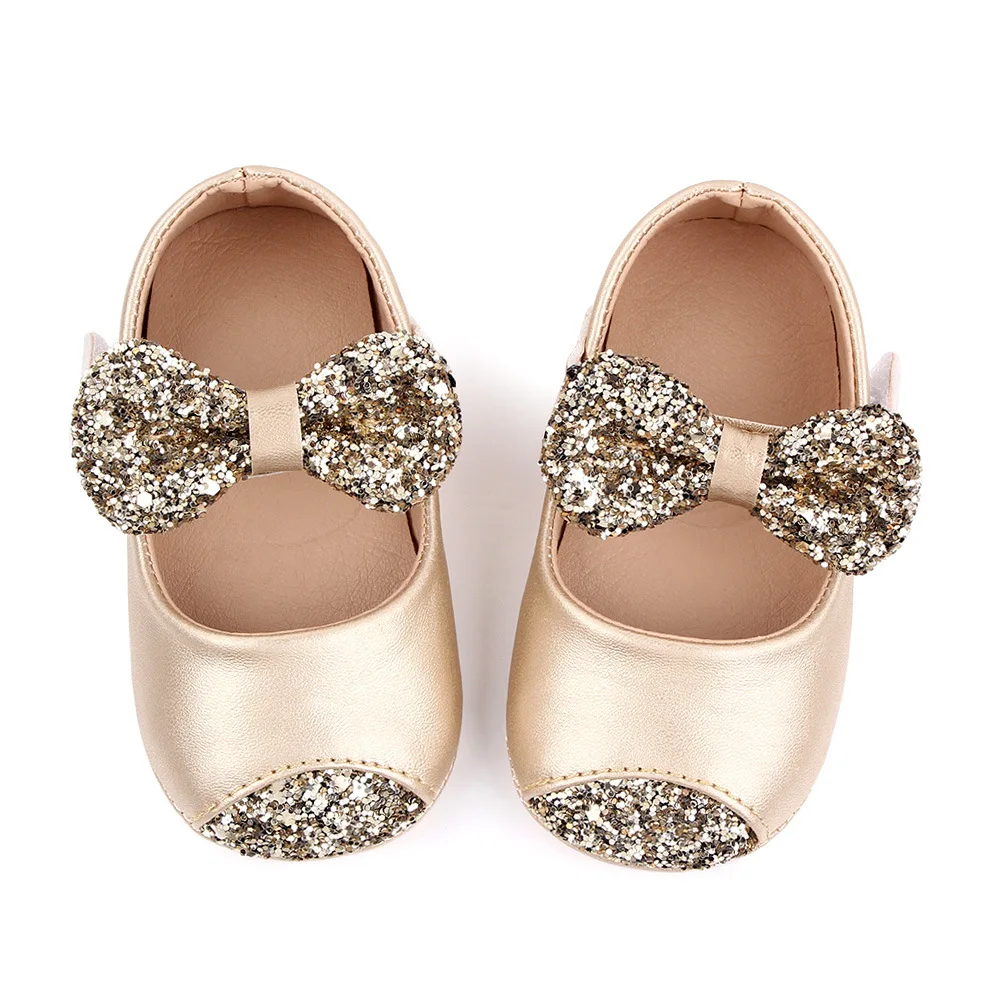 Newborn Baby Girl Shoes Toddler Leather Moccasins First Walker Casual Bling Bows Loafers Infant Doll Shoes for Learning Walking