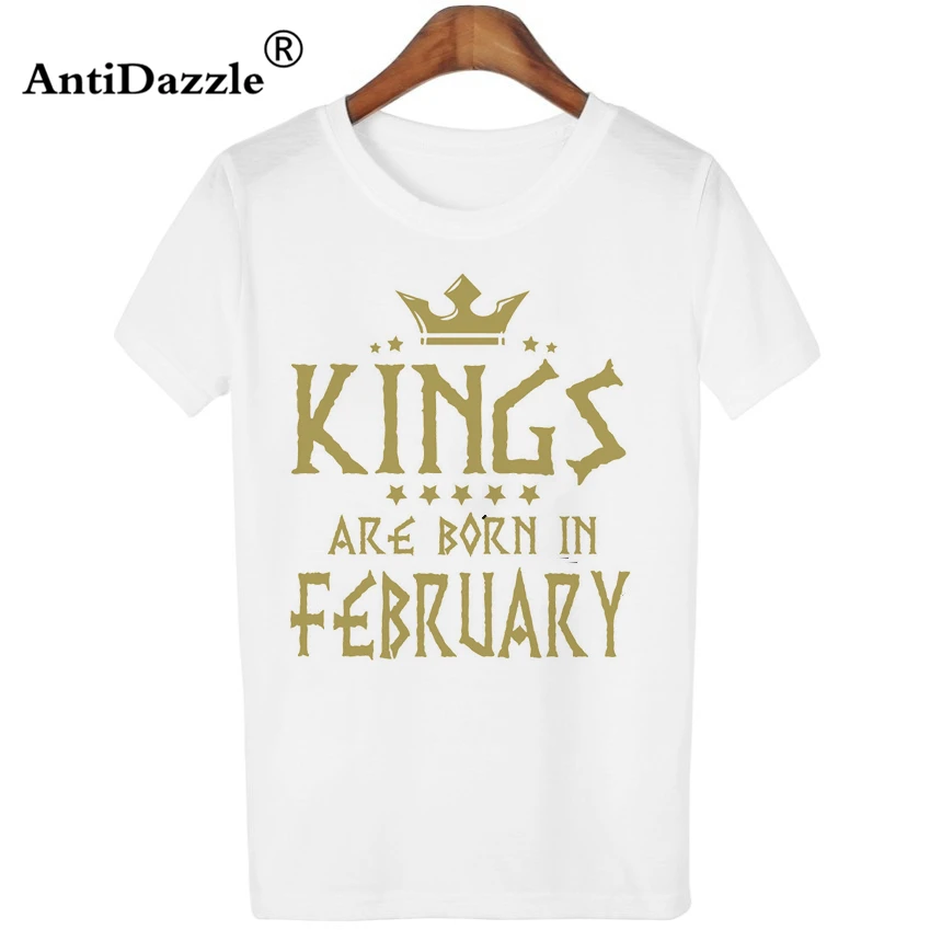Antidazzle, новинка, Азиатский Размер, летняя женская футболка KINGS ARE BORN IN Feb, футболка с круглым вырезом, футболки с коротким рукавом, топы, забавные, крутые