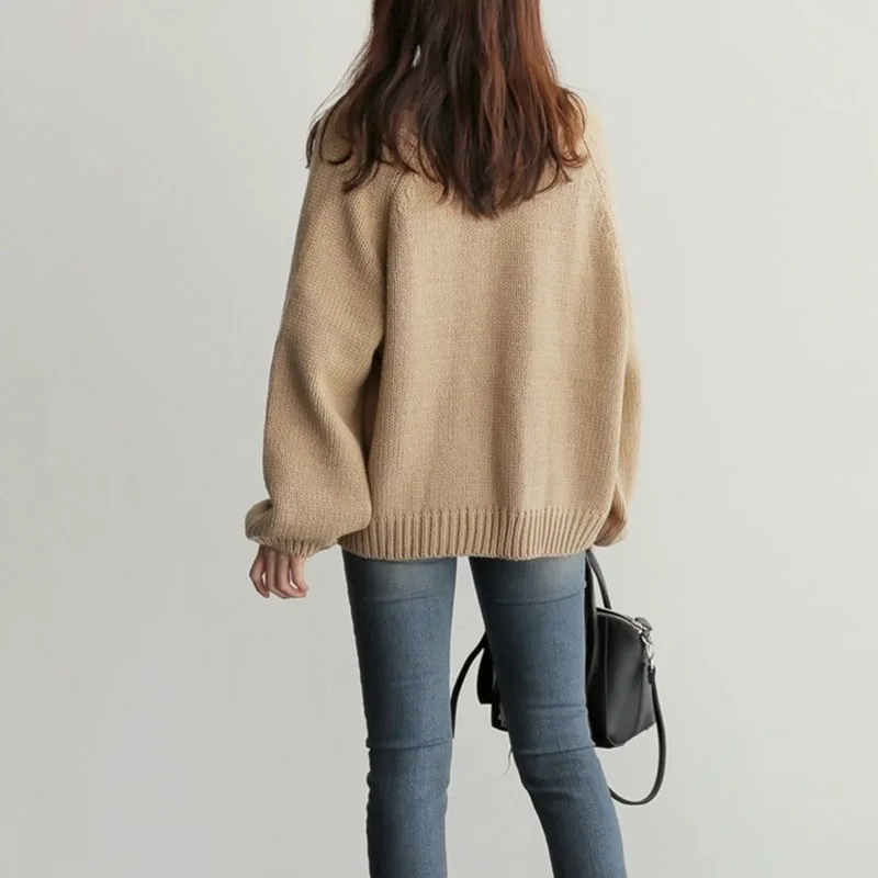 Cheap Short Cardigan Women Sweater Crop Knitted Fall Girl Vintage 2019 Winter Jacket Korea Loose Casual Thick Warm Sweaters Student