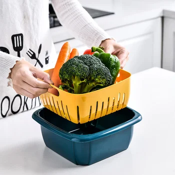

Kitchen Multifunctional Washing Vegetables And Fruit Draining Basket Detachable Double Layer Drain Baskets-35