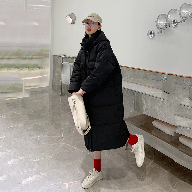 Длинные парки, женское хлопковое пальто, новинка, зимнее теплое пальто, женская модная свободная стеганая куртка с капюшоном, женская верхняя одежда AN290