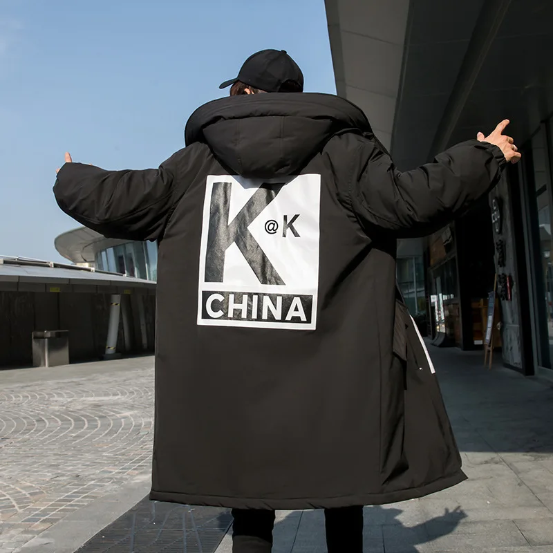 

US Size Hip Hop Winter Parkas Men Streetwear Coats K China Print Fashion Casual Long Jacket Male Warm Outerwear DG437