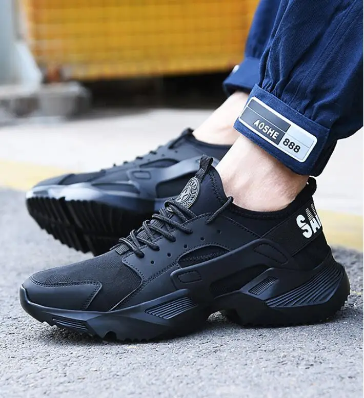 CS793 легкая защитная обувь мужская обувь со стальным носком, противоскользящие рабочие кроссовки, износостойкие Zapatos de trabajo - Цвет: black