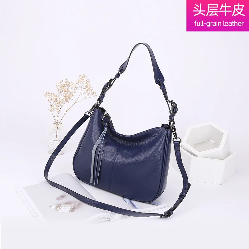 

Europe And America WOMEN'S Leather Bags Full-grain Leather Tassels Tote Bag Fashion New Style One-Shoulder Diagonal Handbag