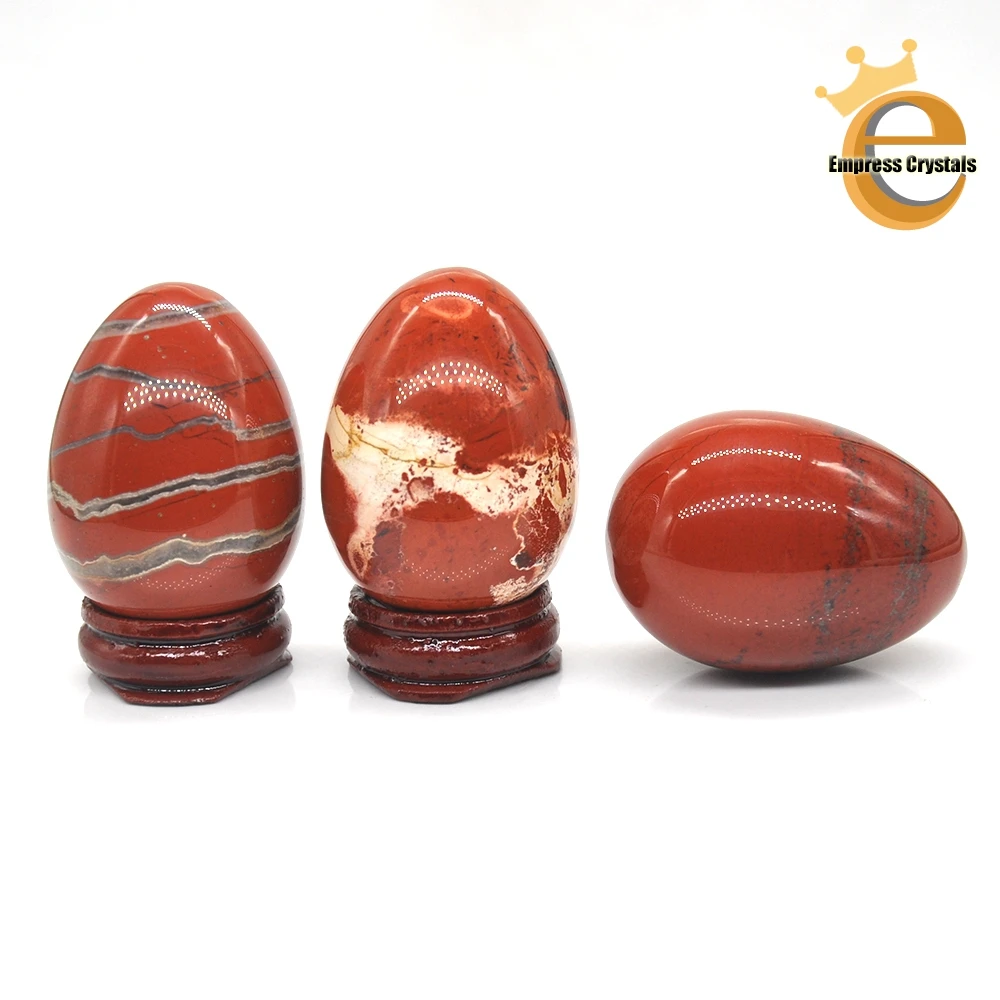 

35x50mm Natural Red Jasper Crystal Egg Gemstone Healing Sphere stand Reiki Ornament Home Decoration Massage Palm Worry Accessory