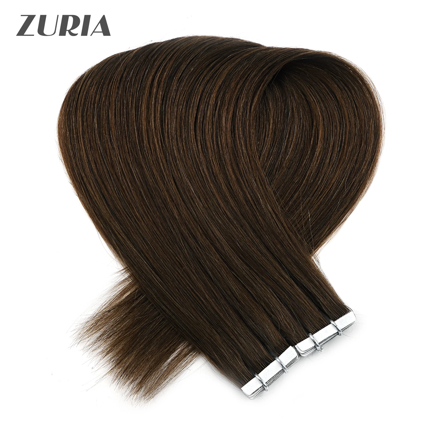 ZURIA Double bande de ligne damour dessinée dans les Extensions de cheveux humains Remy Invisible peau trame cheveux droite 16 "20" 24 "naturel vrais cheveux