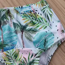 Высококачественный детский купальный костюм для девочек топ+ штаны с принтом кокосовой пальмы, летние топы на бретелях с бантом