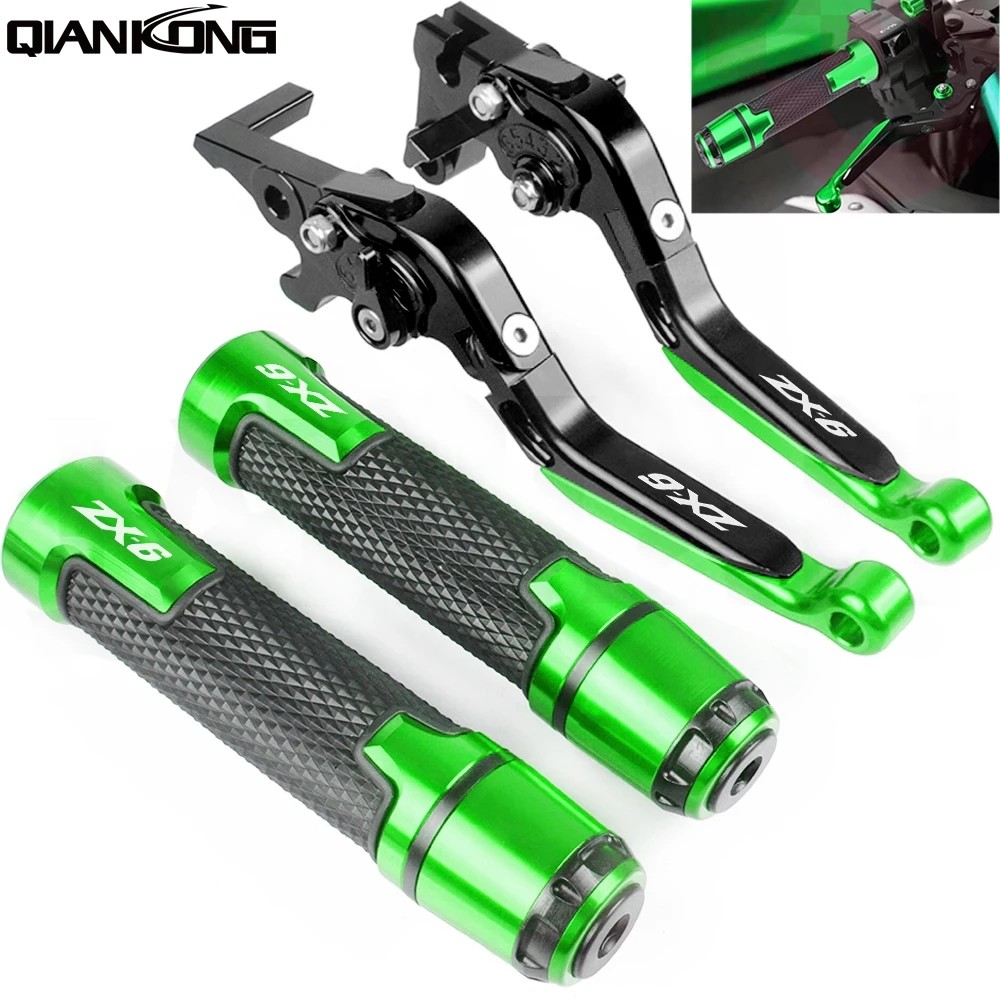 

ZX6R LOGO Motorcycle Brake Handle Adjustable Brake Clutch Levers Handbar End Grips For Kawasaki ZX-6R 2000 2001 2002 2003 2004
