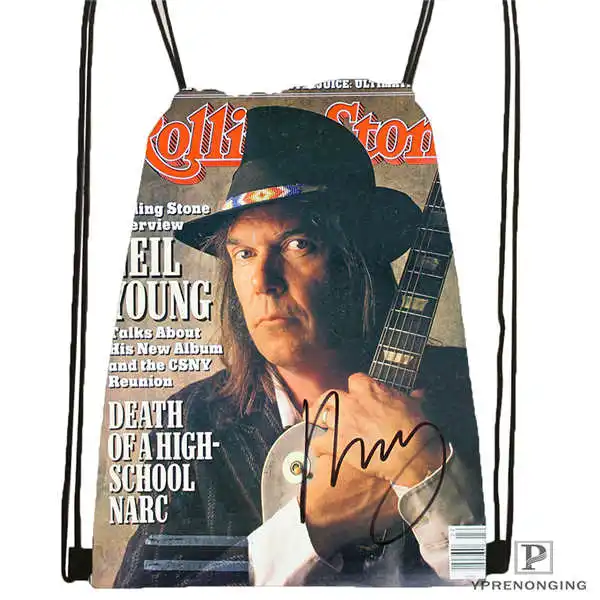 Drawstring Backpack Индивидуальная походная сумка на шнурке Neil Young, милый рюкзак для детей(черная спинка), 31x40 см#180531-04-65 - Цвет: Drawstring Backpack