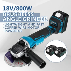 Meuleuse d'angle sans fil 18V 800W, Impact électrique, outils électriques de polissage sans balais pour batterie Makita 125mm/100mm 