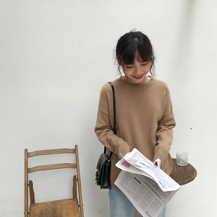 Basic Knit O-Neck Jumpers Women Sweater Casual Loose Winter Long Sleeve Sweater Women Pullovers Streetwear 2 orders