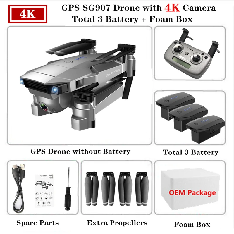 ZLRC SG907 RC Дрон с GPS с 5G WiFi 90 ° Электрическая регулировка 4K камера следуем за мной Квадрокоптер складной Квадрокоптер VS S167 E520S - Цвет: 4K-Foam Box-3B