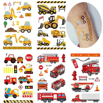 

3pcs Construction Vehicle Temporary Tattoo Sticker Cartoon Car Theme Birthday Party Decorations Kids Favors Boys Party Gifts