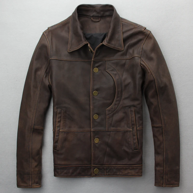 Новая. Брендовая одежда мужская повседневная винтажная кожаная куртка, Мужская куртка из натуральной кожи