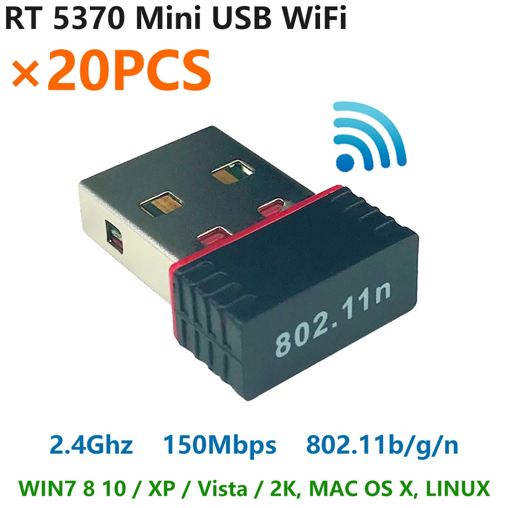[20 PCS] 150Mbps mini USB WiFi with Ralink RT5370 chip 2.4GHz IEEE 802.11b/g/n standard USB2.0 interface Wireless Adapter | Компьютеры и