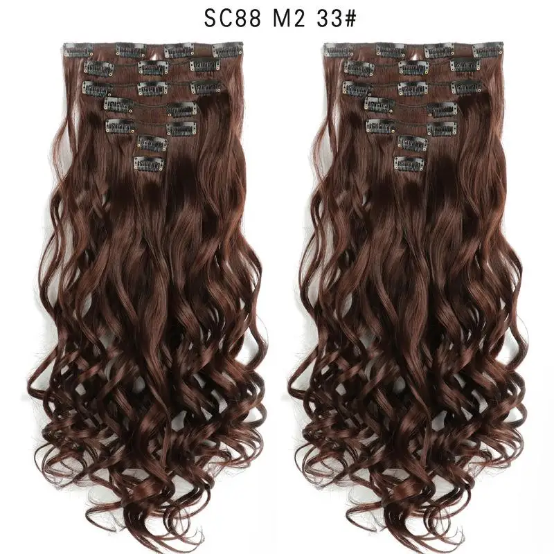 SC88M233 XINRAN 16 клипс длинные прямые синтетические волосы для наращивания на клипсах в высокотемпературном волокне черный коричневый шиньон - Цвет: SC88M233