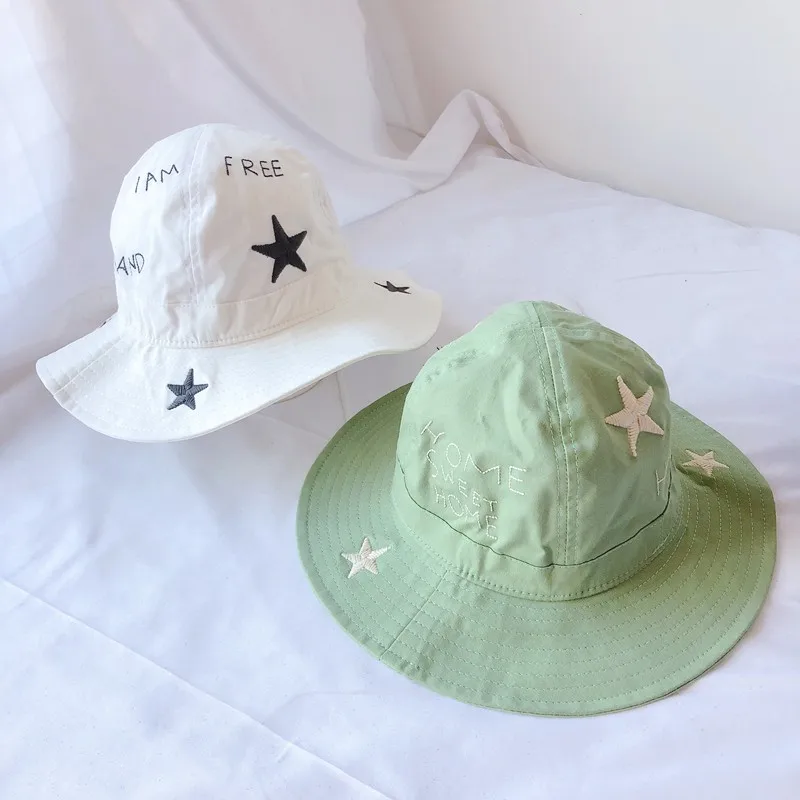 

Autumn Baby Caps Boys Girls Toddler Star Letter Embroidery Pattern Bucket Hats Casual Reversible Sun bucket hat for girls