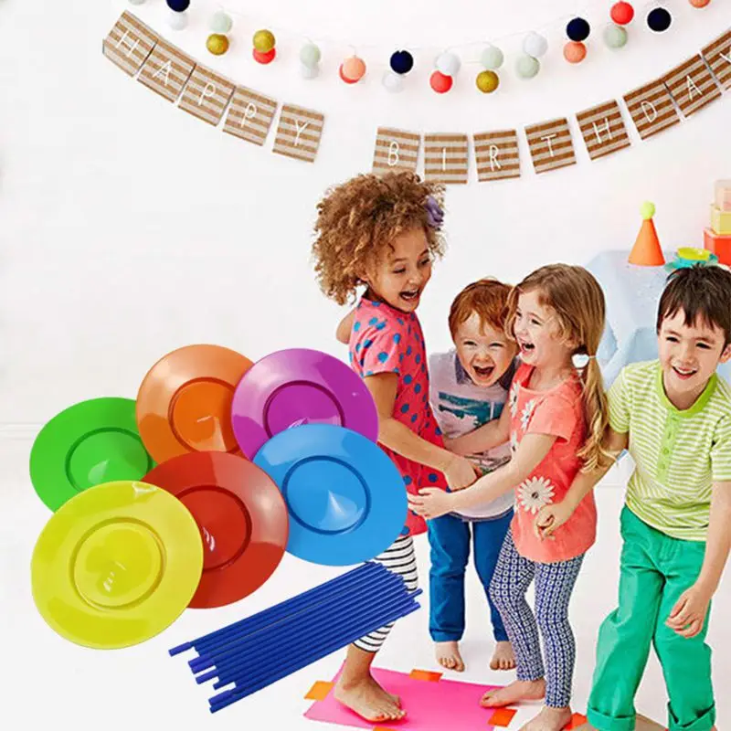 OOTDTY 6PCS Set Juggling Spinning Plates Sticks Turntable Acrobatic Performance Supplies for Kids Adult Balance Classic Toy