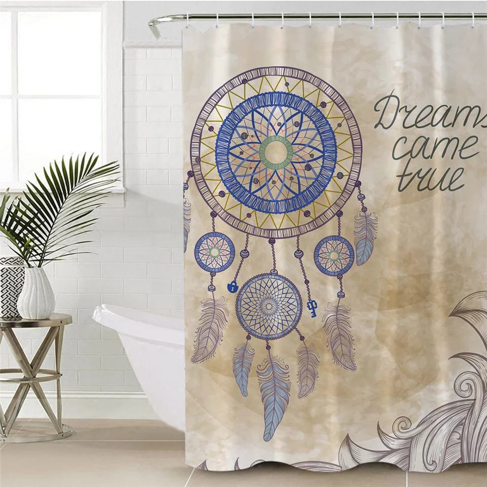 Постельное белье Outlet Boho Dreamcatcher занавеска для душа Мандала водонепроницаемый занавес цветочный черный полиэстер украшение для ванной комнаты с крючками - Цвет: 10