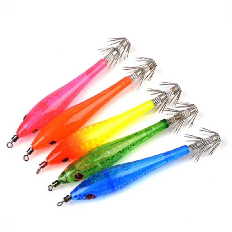 5pcs/set Luminous Shrimp Squid Jigs Jigging Squid Hook Trout Lure Squid Bait Artificial Wood Shrimp Hard Fishing Lure