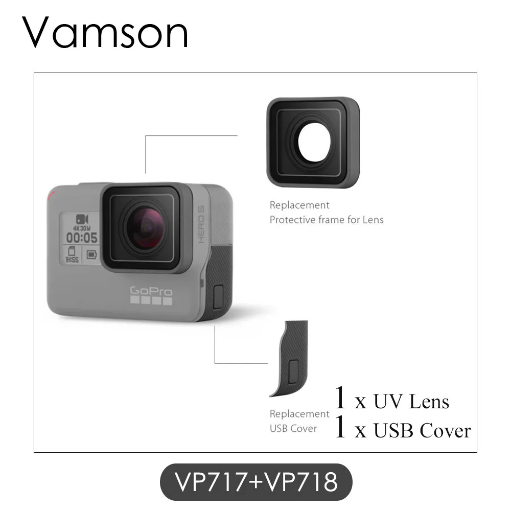 Vamson для Go pro Аксессуары УФ Защитная линза Замена USB HDMI порт боковая крышка для Gopro Hero 7 6 5 S порт камеры VP717 - Цвет: VP717-VP718