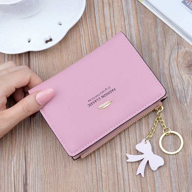 Pink Flower Leaves Wallets for Women Card Holder Zipper Purse Phone Clutch  Wallet Painting Wristlet with Wrist Strap