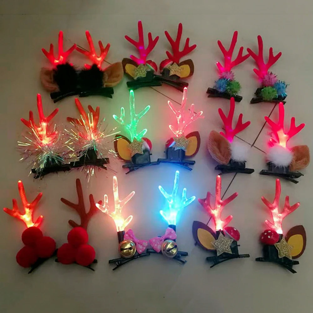

2Pcs/Set Girls Cute Christmas Cartoon Luminous Antlers Hairball Hair Clips Children Sweet Hairpin Kids Fashion Hair Accessories