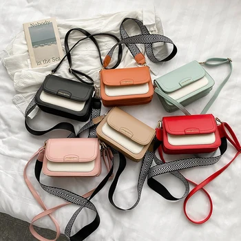 

Luxury handbag women's bag PU leather contrast bag 2020 designer shoulder belt 2pcs messenger bag, wallet